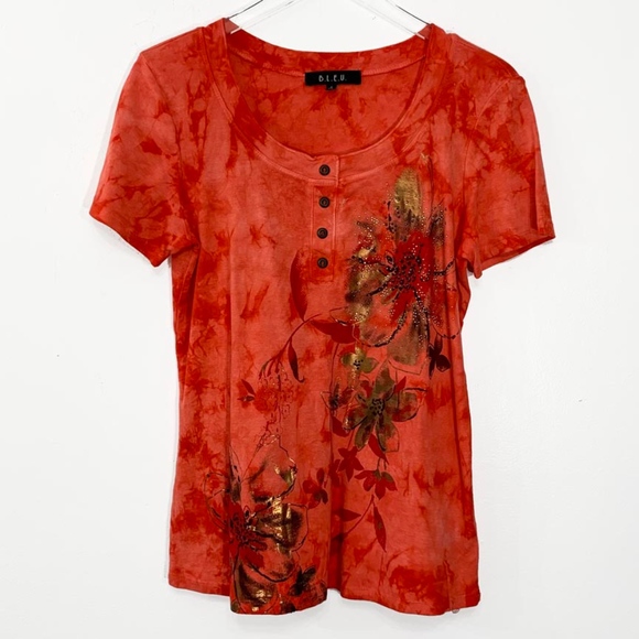 *SOLD* BLEU Small T-Shirt Orange Gold Embellished - Picture 3 of 8